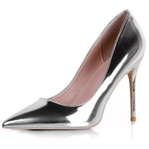 NIB [Elisabet Tang] Silver Leather Slip-On Stiletto Pump High Heels Women’s 9.5